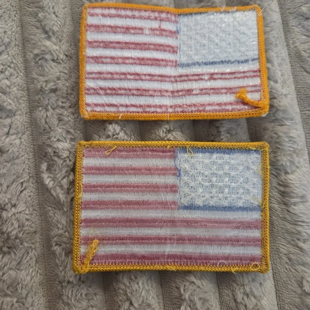 Lot of 2 US Flag Patch Embroidered American Flags Gold Border Iron On Sew On